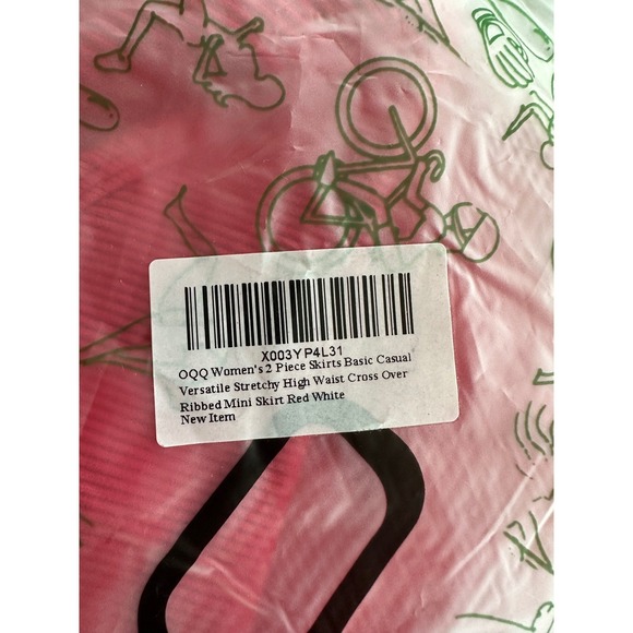 OQQ Ribbed Mini Skirt Set High Waist Stretchy Basic Casual Red White M - Picture 4 of 4